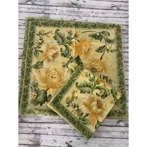 April Cornell Cloth Napkins Set of 4 Floral Square Yellow Green Cottage 16”